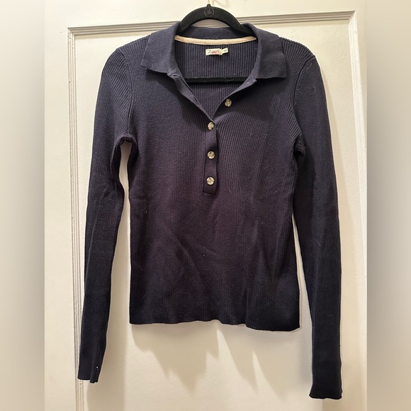Faherty Navy Blue Long Sleeve Polo Sweater, Size: M - Picture 3 of 7